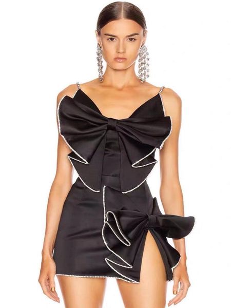 

skirts big-name women's summer satin diamond tassel bow high waist skirt 2021 fashion all-match pleated tutu xl, Black