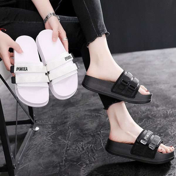 

slippers high heel thick bottom female summer fashion outside wear net red with the same trend a word sandals, Black