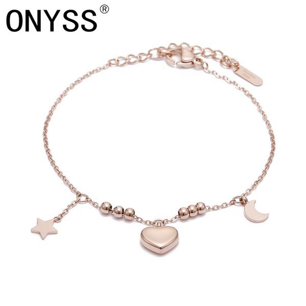 

link, chain onyss rose gold love heart moon star adjustable bracelets bangles for men and women, Black