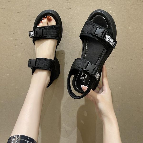 

summer adjustable llogai platform sandals women chunky high heels female wedges shoes for sandalia feminina, Black