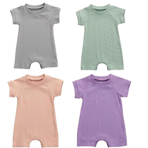 

0-18m summer infant baby boys clothes girls solid ribbed romper girl jumpsuit born shorts short sleeveoutfit jumpsuits, Blue