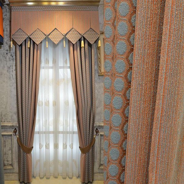 

curtain & drapes american living room high grade luxury orange chenille pure color warm light french curtains