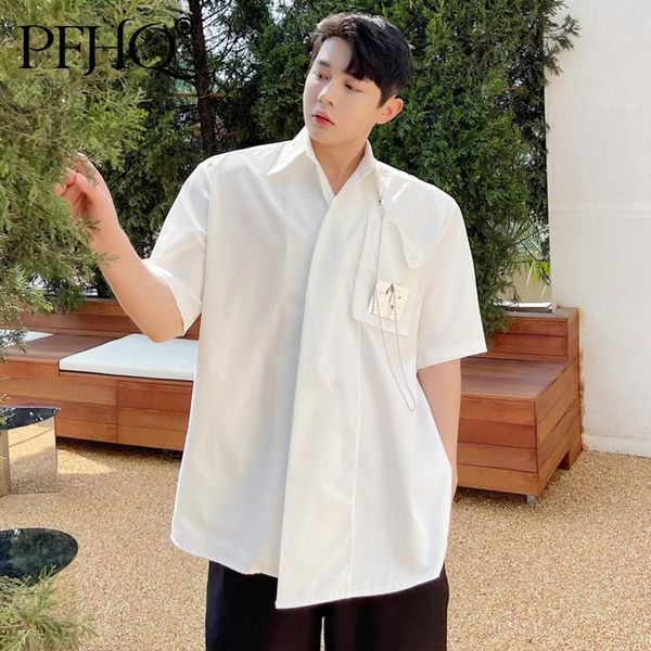 

men's casual shirts pfhq cool handsome short sleeve shirt ins trend design sense personality fashion simple students 21d87, White;black