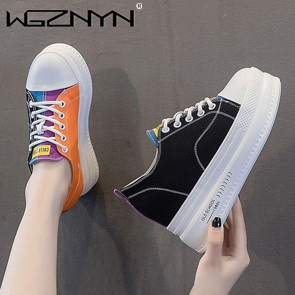 

outdoor platform women sneakers autumn stylish thick sole casual shoes 8cm breathable canvas walking shoes woman zapatos mujer, Black
