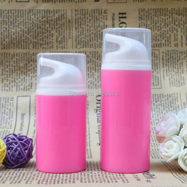 

rose red airless pump bottle white head plastic packing bottles vacuum cosmetic lotion containers 2 pcs/lot 50ml 80ml storage & jars