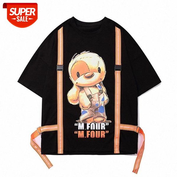 

european and american high street color-blocking streamer t-shirt oversize cartoon letter printing short-sleeved tee couple men women #i85w, White;black