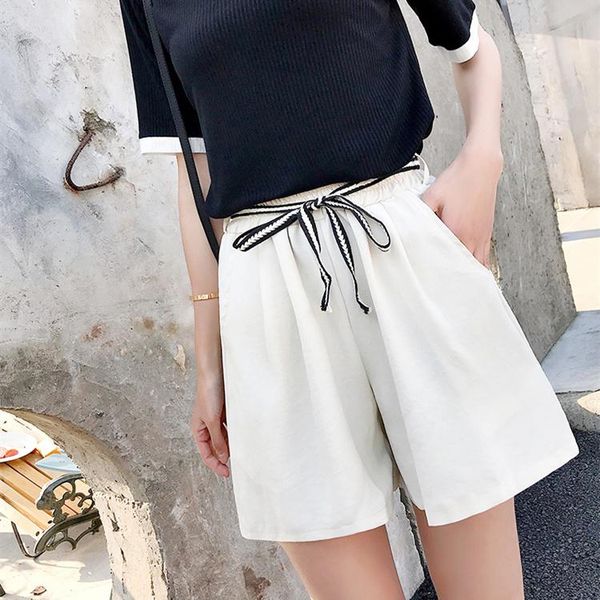 

women's shorts 2021 women summer korean style casual loose lace up elastic waist short pants plus size s-4xl black beige blue b245, White;black