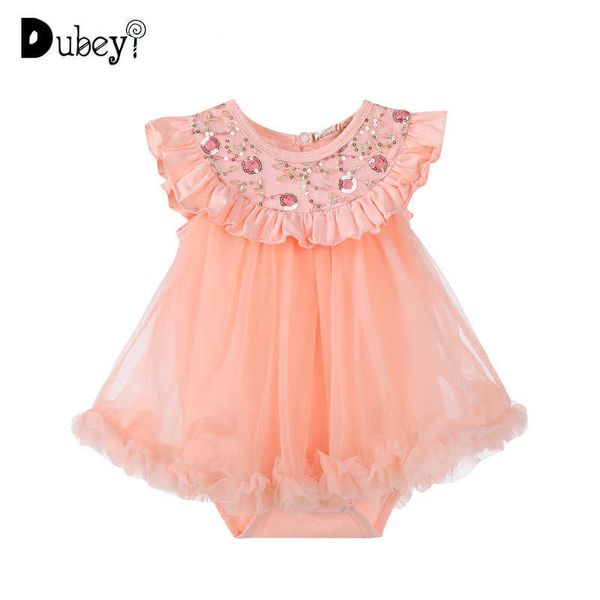 

first birthday outfit girl embroidery princess dress baby elegant sleeveless summer sequined costumes 210529, Red;yellow