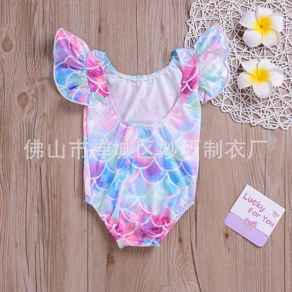 

children's suit one piece children's fish scale swimsuit, Black