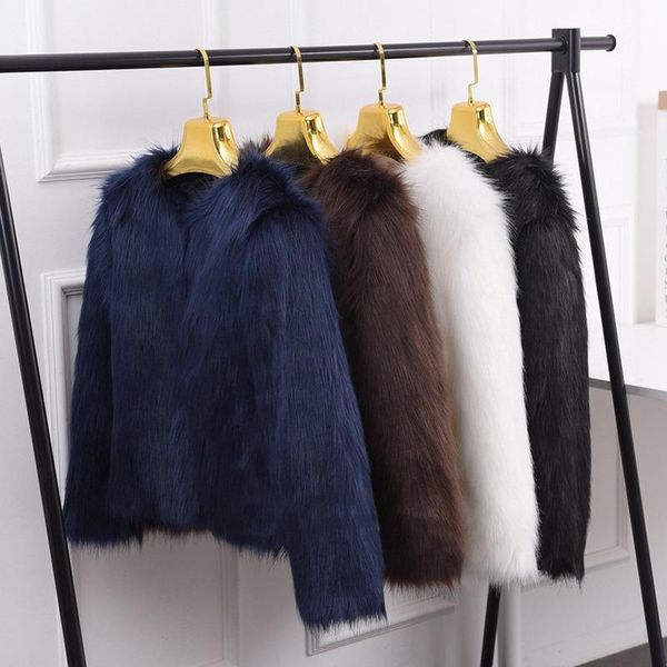 

women's fur & faux women colorful warm coat plus size mongolia sheep plush female jacket autumn winter shaggy outerwear 2021, Black