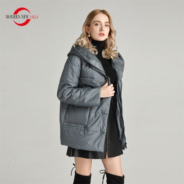 MODERN SAGA Frauen Herbst Jacke Mit Kapuze Dünne Gepolsterte Polyester Frühling Warme Mantel Frau Plus Größe 210913