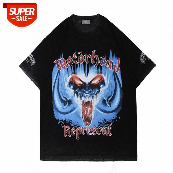 

american high street washed and old printed t-shirt oversize rock tiger print short-sleeved tee male #st94, White;black