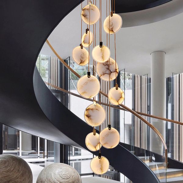 

modern staircase marble chandelier lamp luxury lobby hallway hanging light fixture living room decoration long led stone