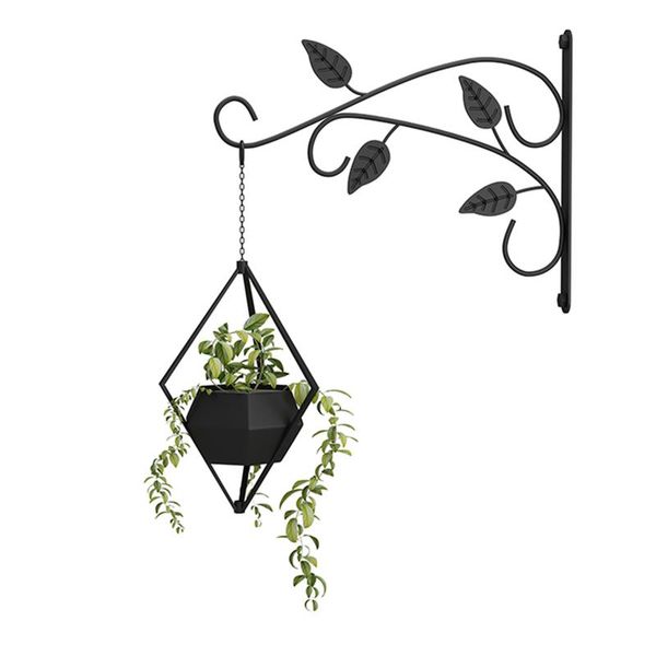 

decorative objects & figurines flower stand, wall-mounted metal bracket rack outdoor plant hanger for balcony backyard, black
