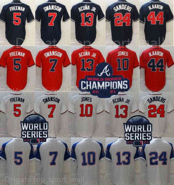 

2022 world series baseball jersey champions 5 freddie an 7 dansby swanson 13 ronald acuna jr 10 chipper jones 44 hank aaron deion sande, Black