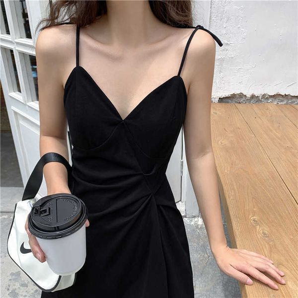 

women fashion summer balck braces short dress v-neck low-cut dew chest lady girl fairy skirt hugging waist slim-fit nymph 210528, Black;gray
