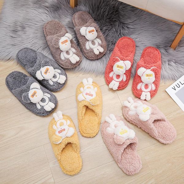 

slippers animal for home fur warm women's plush soft indoor funny kawaii slipper cute house, Black
