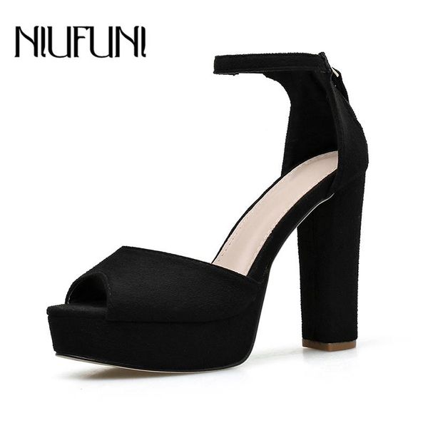 

peep toe sandals women plus size 35-42 platform zipper high heels casual black shoes for niufuni sandales femme