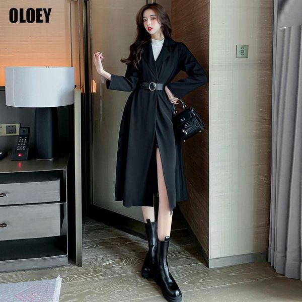 

women's wool & blends one piece ladies fashion waist black party windbreaker jacket women's 2021 autumn korean style loose midi tre
