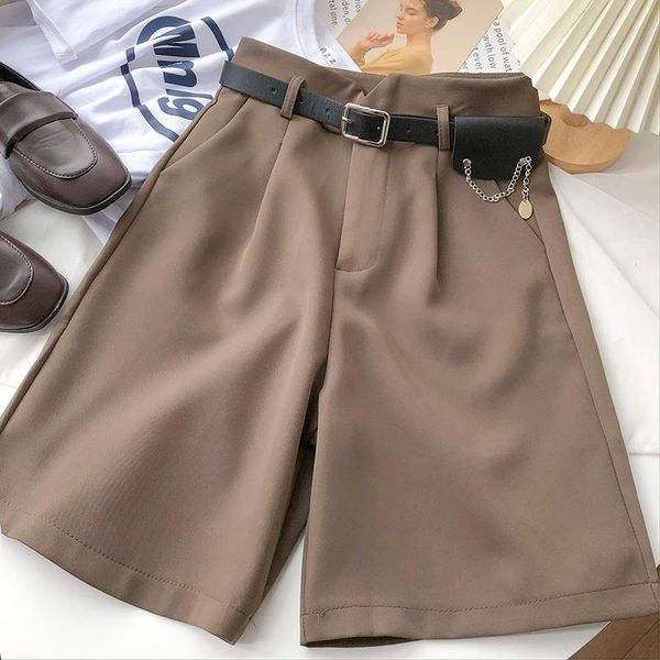 

women's shorts 2021 high waist sashes belted women loose pockets spring summer casual streetwear fashion, White;black