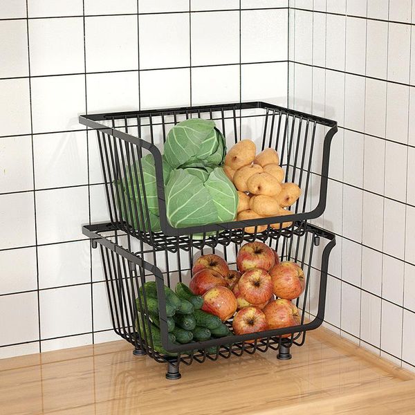 

black kitchen storage vegetable rack multi-layer basket fruit baskets