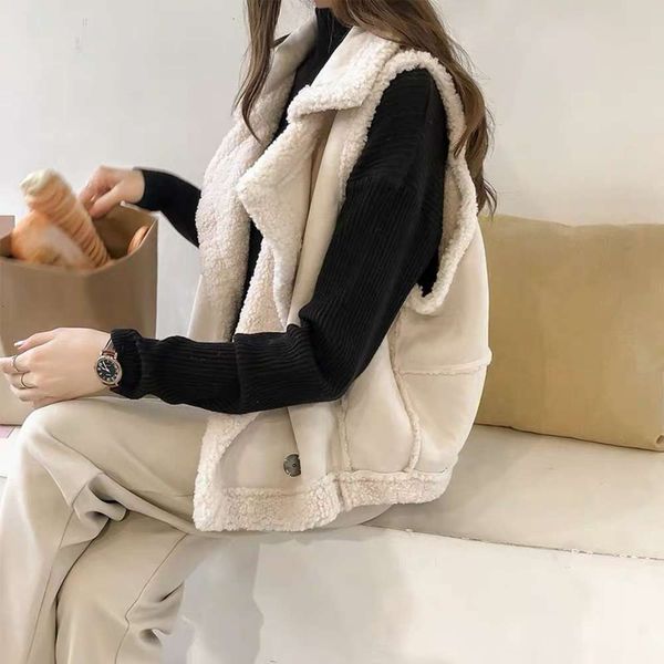 

lamb fur vest women's autumn winter loose sleeveless vest waistcoat cashmere coat, White