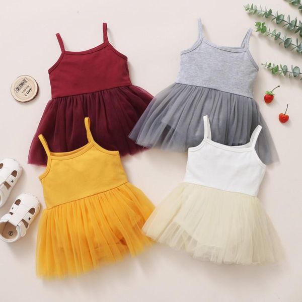

infant solid color spaghetti strap bodysuit dress, summer baby girls sweet style mesh splicing sleeveless suspender dresses girl's, Red;yellow