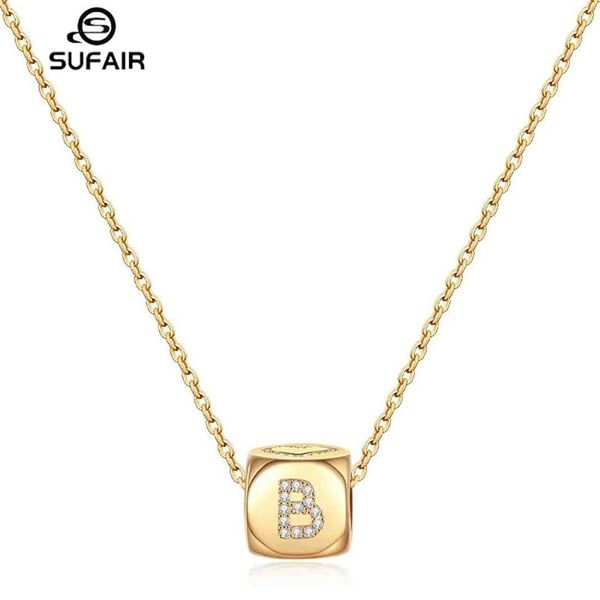 

chains sufair small dice initial pendant necklaces for women girl 14k gold cz letter heart kids jewelry gifts, Silver