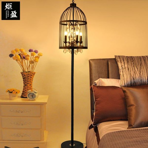 

floor lamps american retro crystal black color wrought iron cage lamp living room dining standing