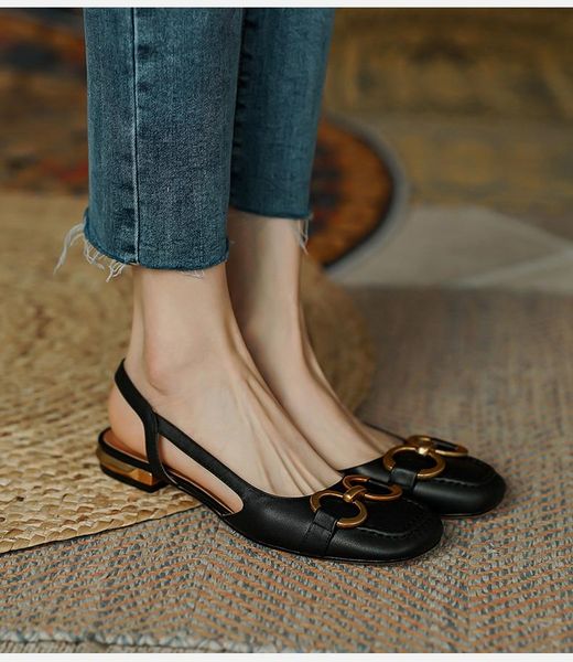 

sandals shoes woman 2021 square toe women's fashionable and elegant low single office ladies female lolita, Black