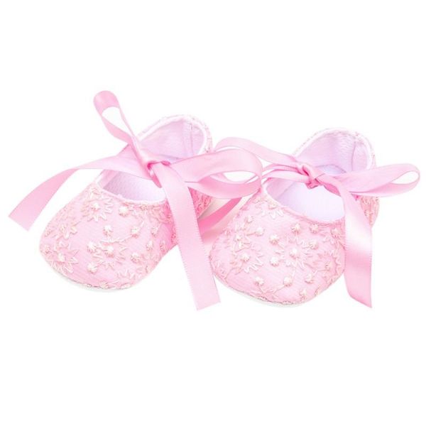 

first walkers baby girls lace embroidered lace-up princess shoes infant born anti-slip soft sole