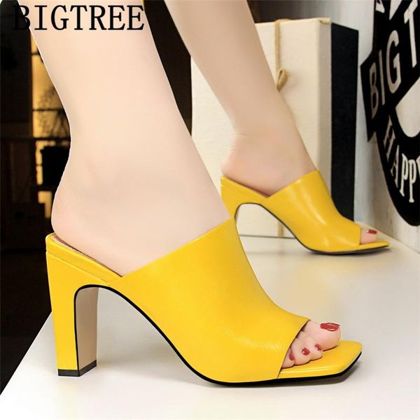 

female party sandals block heel sandal summer shoes open toe heels bigtree mules women leather, Black