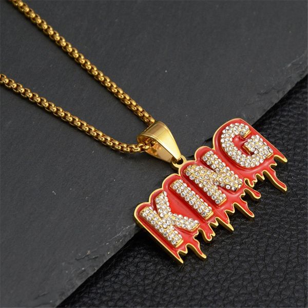 Hip Hop Iced Out Bling Lettera King Collane con pendente Rapper Catene in acciaio inossidabile color oro per donna Uomo Gioielli Hiphop festa punk regali per uomo Accessori