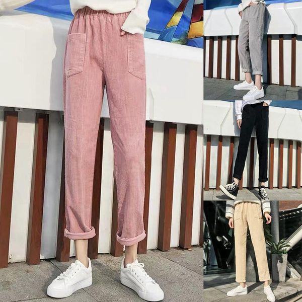 

women's pants & capris corduroy loose straight women stylish high waist elastic trousers with pockets pantalones de mujer invierno #33, Black;white
