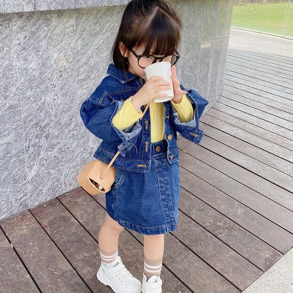 

toddlers girls spring autumn denim jeans outfits 2021 baby jacket with skirts clothes clothing sets, White
