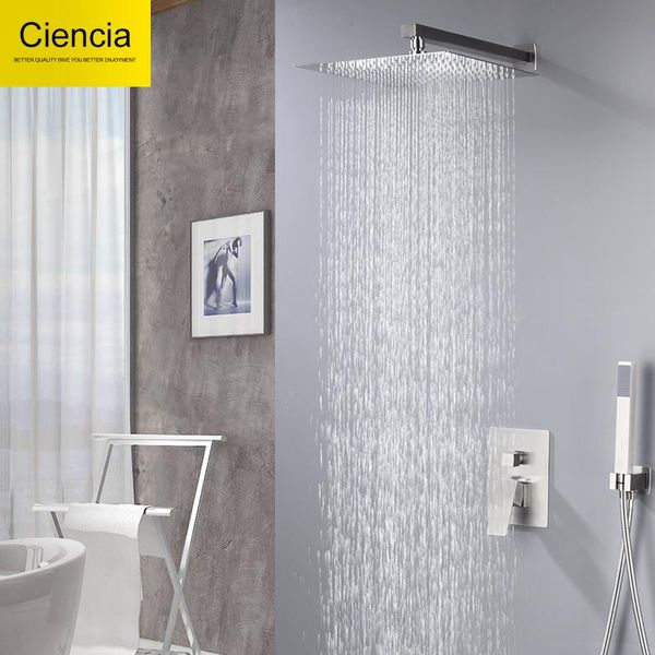 

stainless steel shower combo set 12" inch rain showerhead with handheld wall-mounted trim kit rough-in valve bathroom sets
