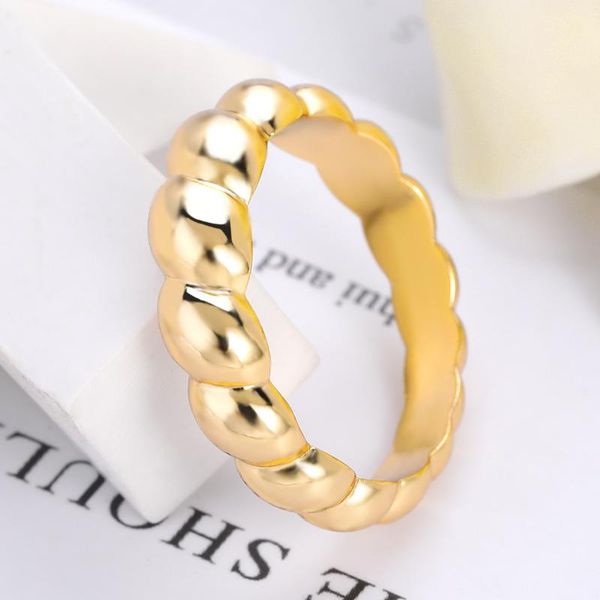 

wedding rings stainless steel braided twisted croissant for women men gold color minimalist statement ring chunky stacking band jewelry, Slivery;golden