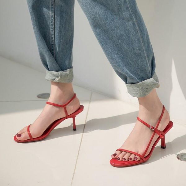 

online celebrity 2021 est women sandals high heels genuine real cow leather party dress office ladies shoes plus size, Black