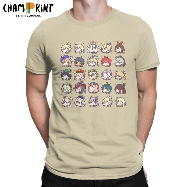 

men's t-shirts genshin impact kawaii chibi nerdy characters t shirt men cotton vintage t-shirt round collar tees short sleeve clothes p, White;black