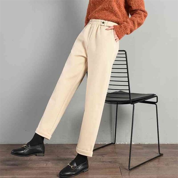 

women's autumn and winter harem pants loose casual temperament straight high waist women's woolen simple 210510, Black;white