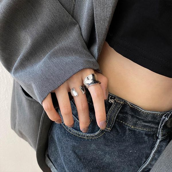 

wedding rings myqis vintage wide band finger ring for women girl 2021 trend aesthatic metallic adjustable open jewelry ringen, Slivery;golden
