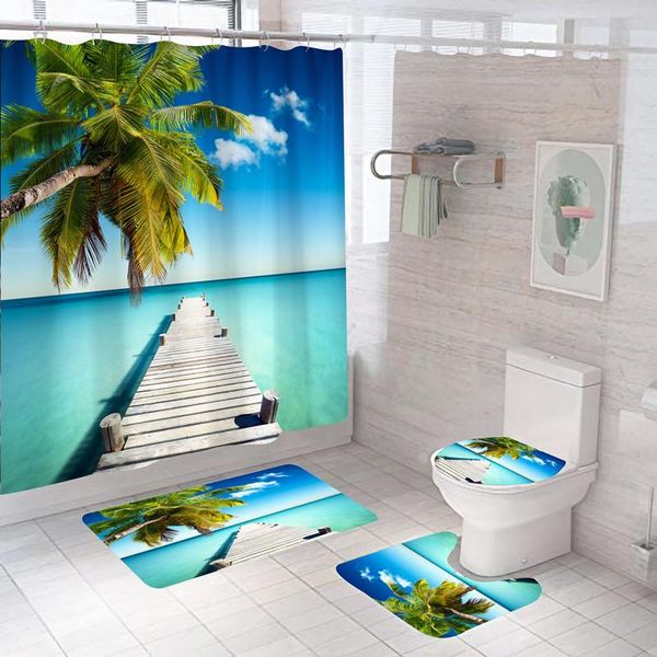 

shower curtains bathroom decor waterproof curtain set toilet cover non-slip bath mat rug carpet seat accessories washable
