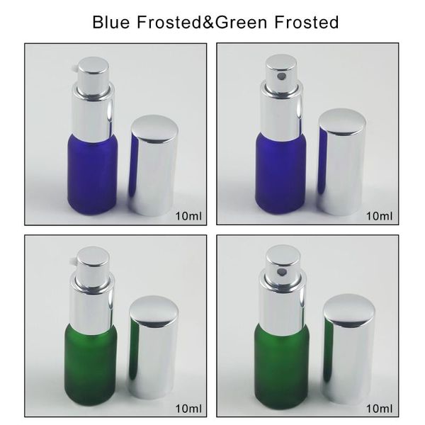 

storage bottles & jars 10ml blue frosted/green frosted perfume glass silver spray and lotion pump bottle