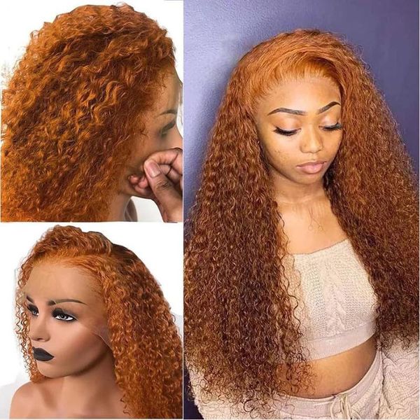 

lace wigs colored curly ginger orange frontal wig deep wave front human hair transparent brazilian for women, Black;brown