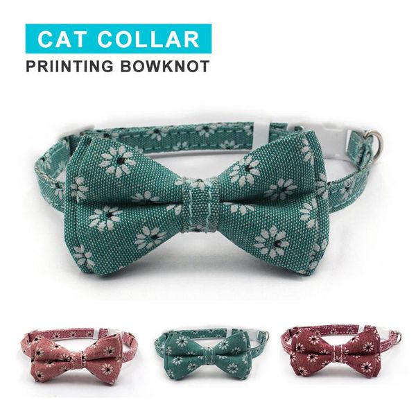 

cat collars & leads pastoral style pet dog collar floral printing adjustable comfortable soft cloth strap cats chain bowk tie pets accessory