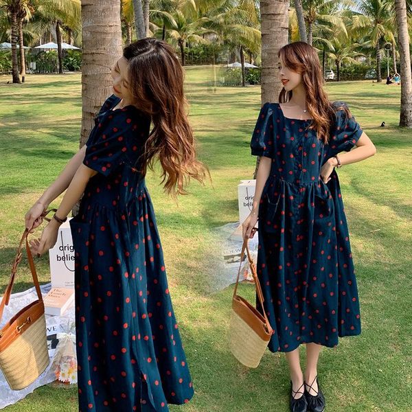 

summer korean fashion maternity long dress elegant a line loose clothes for pregnant women slim waist pregnancy dresses, White