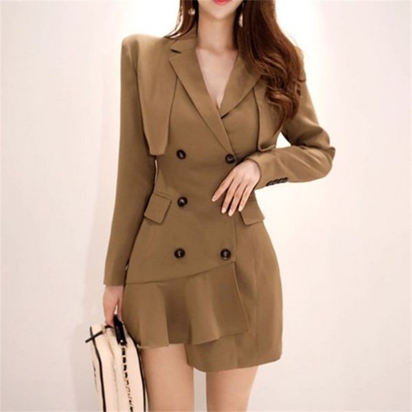 

spring women blazers dress office double-breasted notched collar pencil casual black work mini bodycon 210603, Black;gray