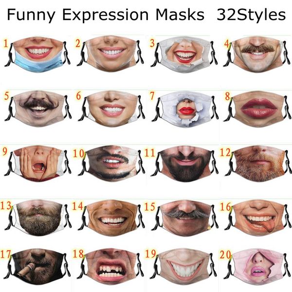 Смешные маски выражения регулируемые пылезащитные хлопчатобумажные личности борода печатают лицо маски моющиеся повторного использования рта крышка рта yl544
