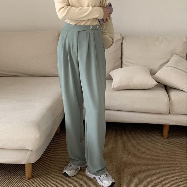 

women's pants & capris fold waist head slacks female spring 2021 han edition of tall straight wide-legged mopping the drape dress, Black;white