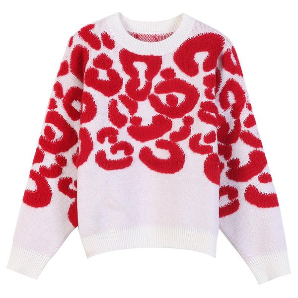 

women's sweaters runway christmas 2021 winter women long-sleeved pullover o-neck red pattern embroidery loose thick knitted sweater clo, White;black